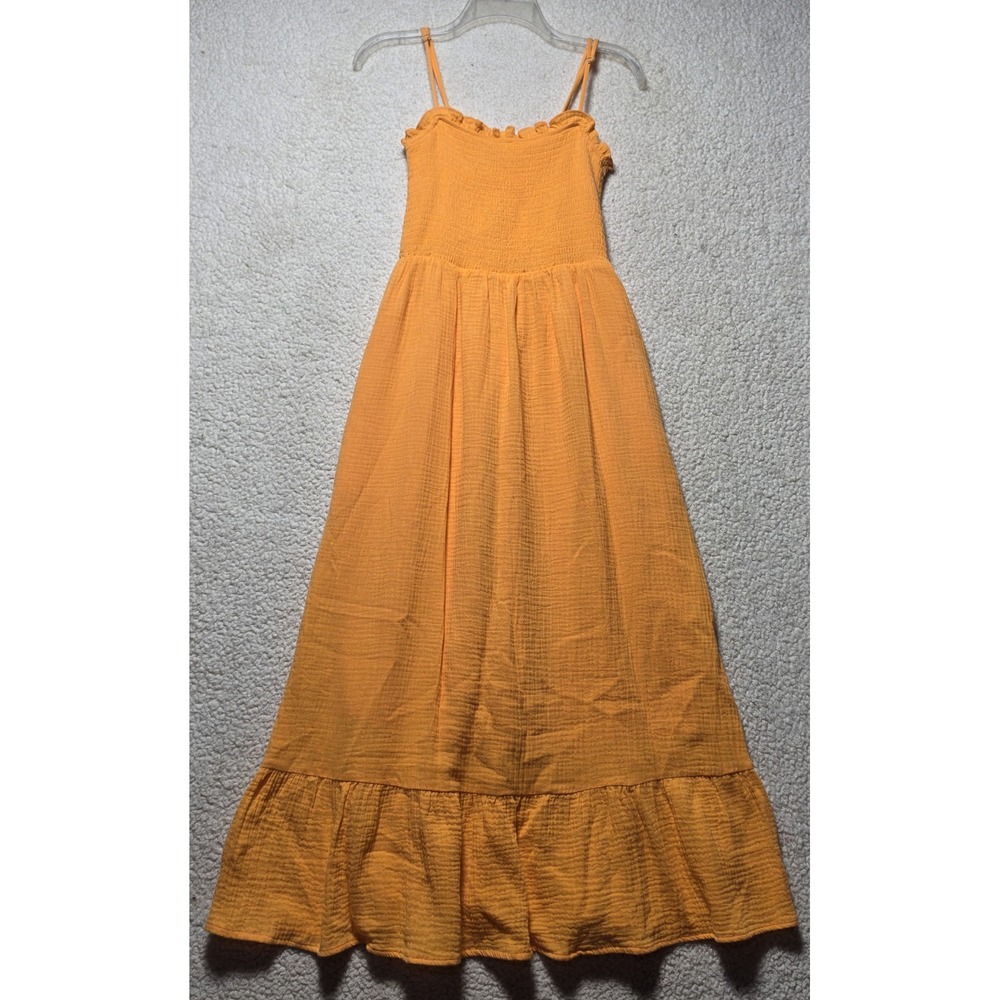 Davi & Dani Orange Smocked Maxi Dress Small DD20545A Viscose Ruffle Hem Pockets